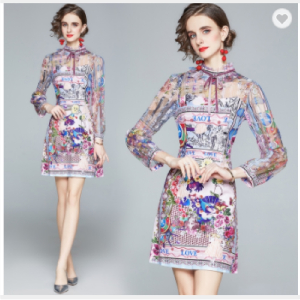#265NWT French Elegant Temperament High Quality Cartoon Dress. Size: Small - Picture 1 of 15